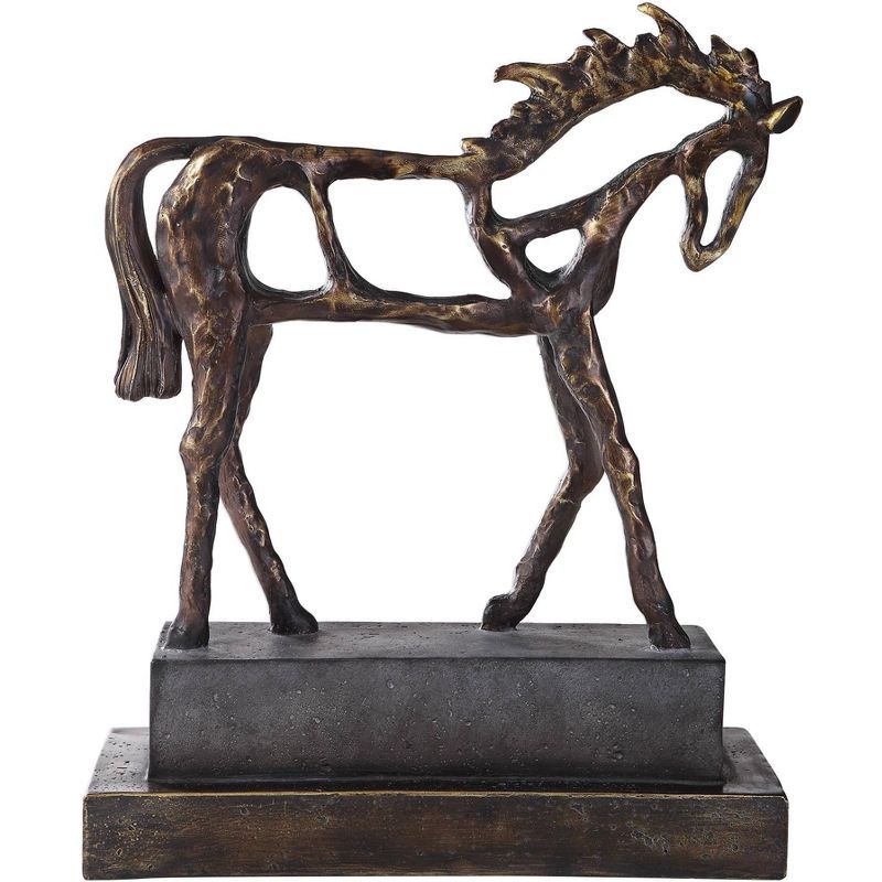 Antiqued Bronze and Dark Brown Metal Horse Statue