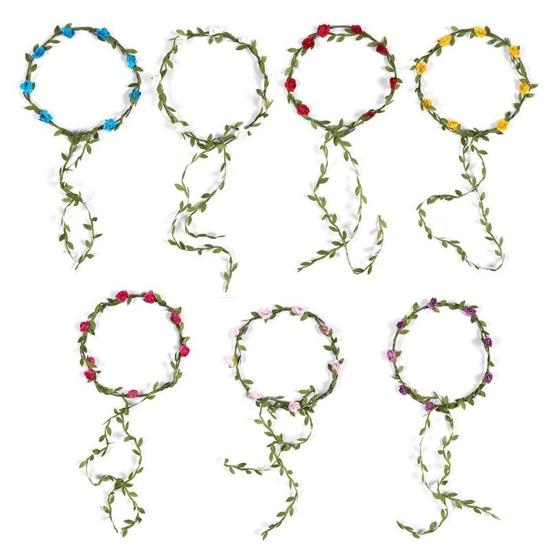 Adjustable Multicolor Floral Wreath Headbands for Women