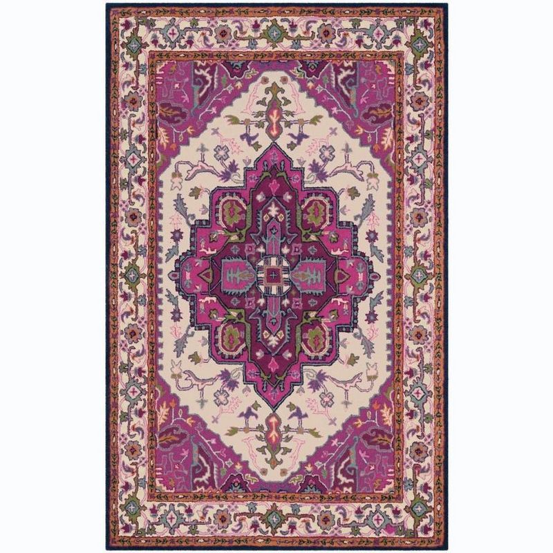 Ivory and Pink Handmade Wool Medallion Area Rug