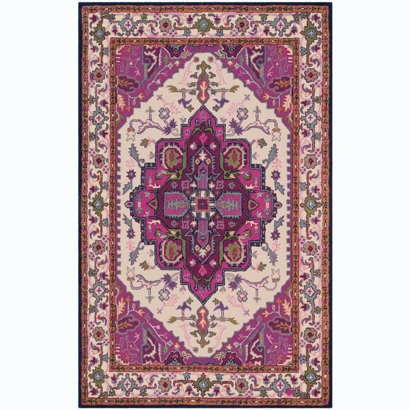 Ivory and Pink Handmade Wool Medallion Area Rug