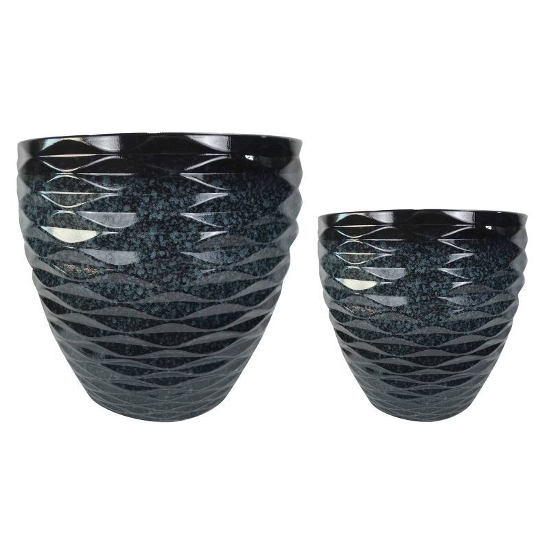 Set of 2 Speckled Blue Polystone Wave Planters