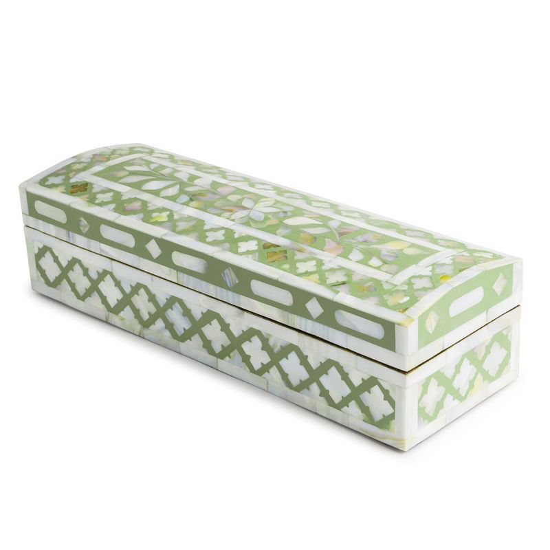 Olive and Mother of Pearl Inlay Decorative Lidded Box, 12"