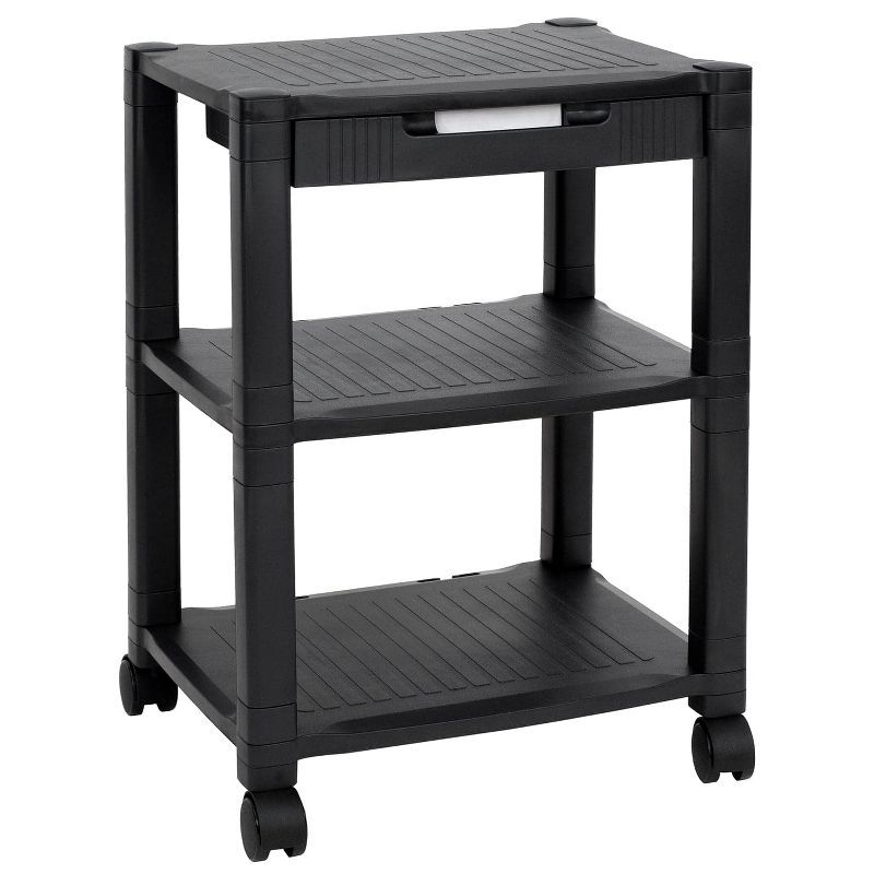 Black Adjustable 3-Tier Rolling Printer Cart with Drawer