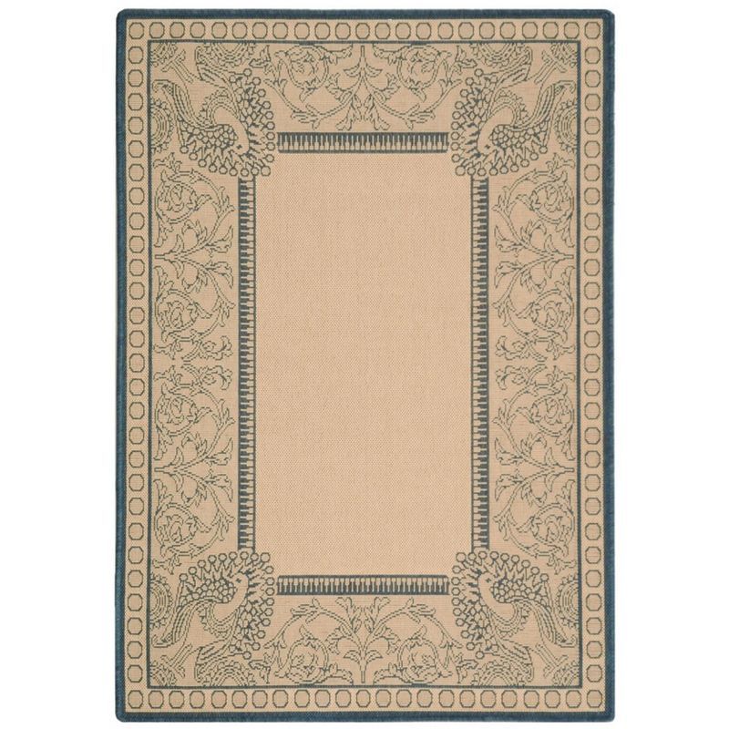 Natural and Blue Baroque Print Outdoor Area Rug