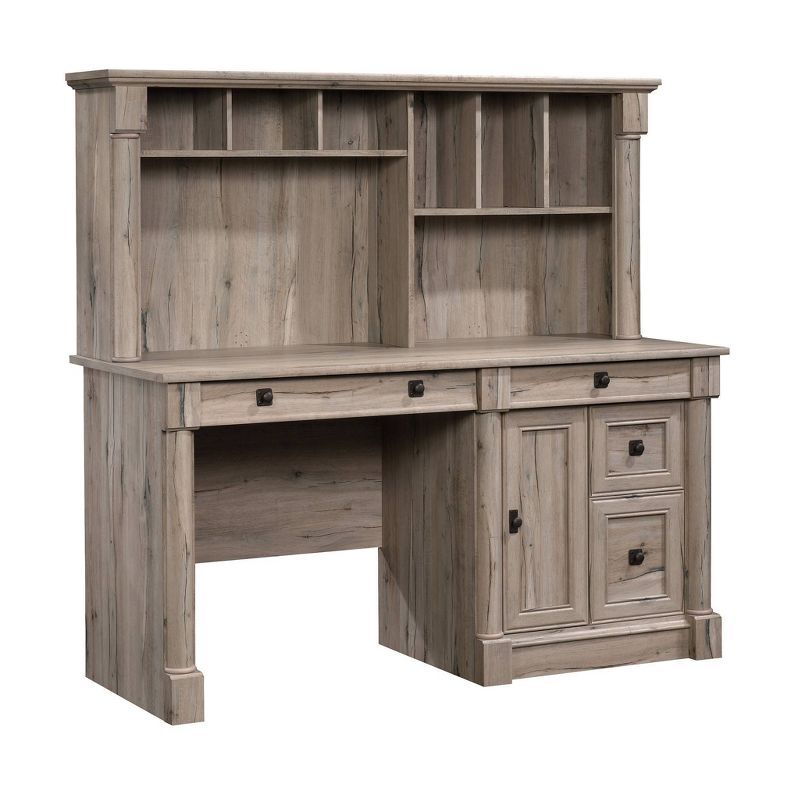 Split Oak Wood Computer Desk with Hutch and Storage