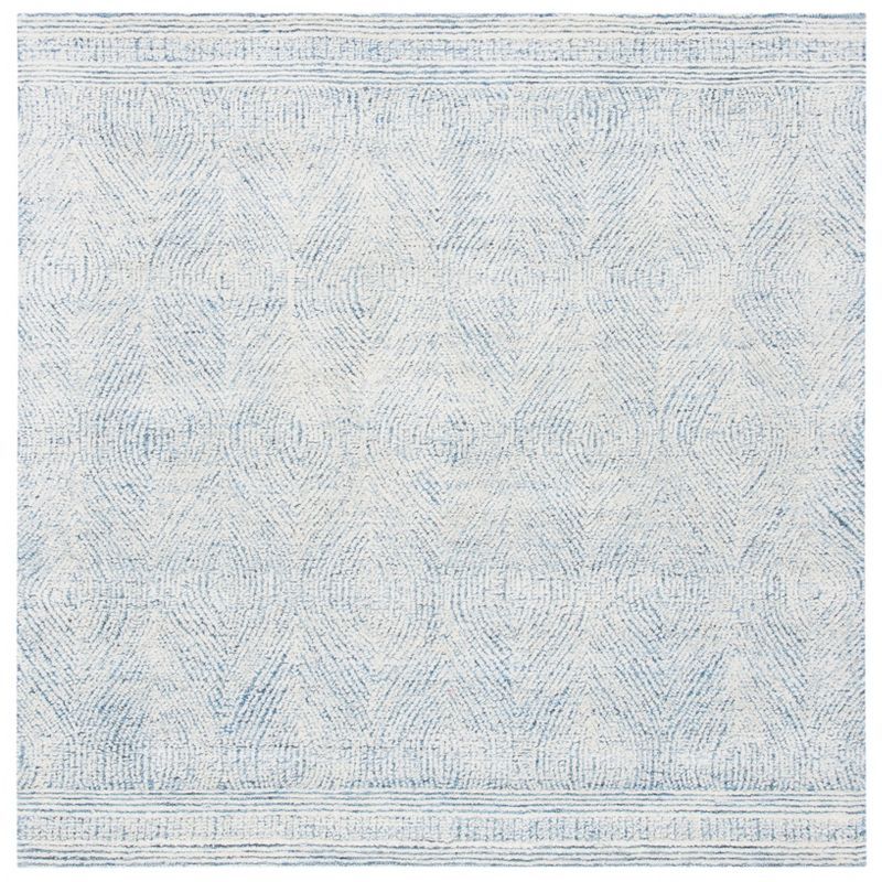 Ivory and Blue 6' Square Tufted Wool Area Rug