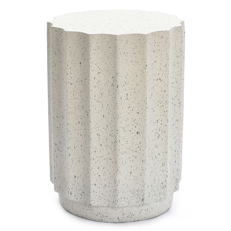 LuxenHome Off White and Gray Cement Fluted Round Side Table