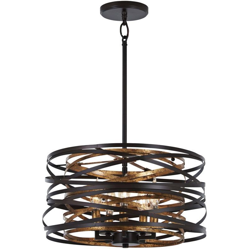 Mosaic Gold & Dark Bronze 5-Light Pendant Chandelier with Adjustable Height