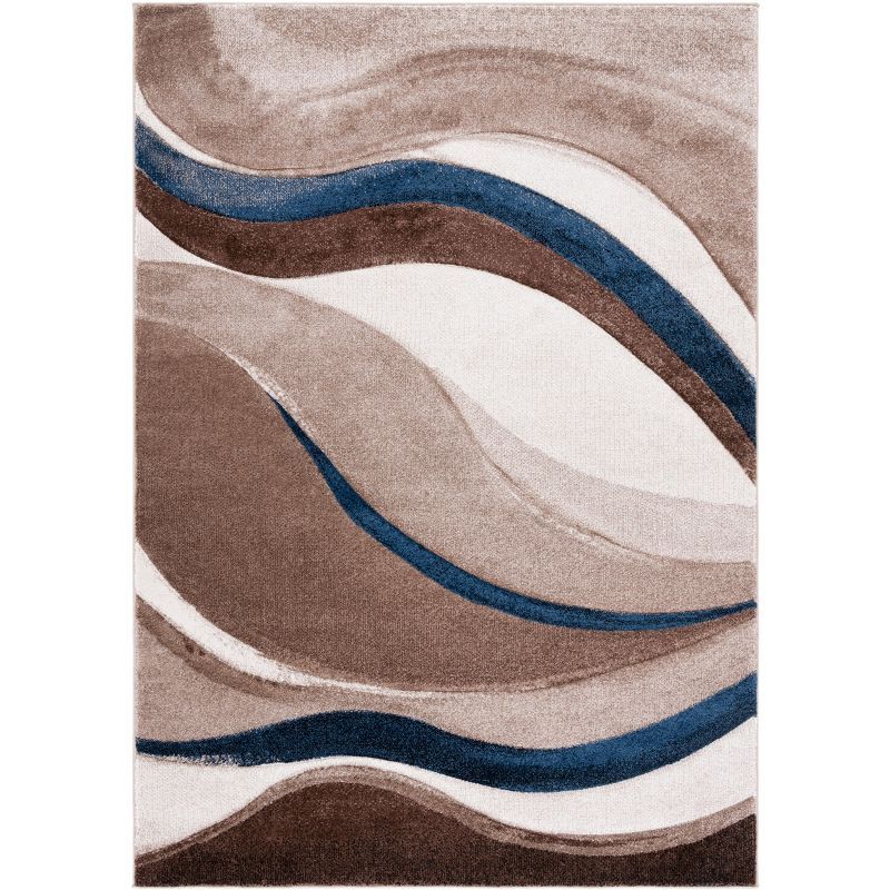 Beige and Blue Rectangular Stain-Resistant Synthetic Area Rug