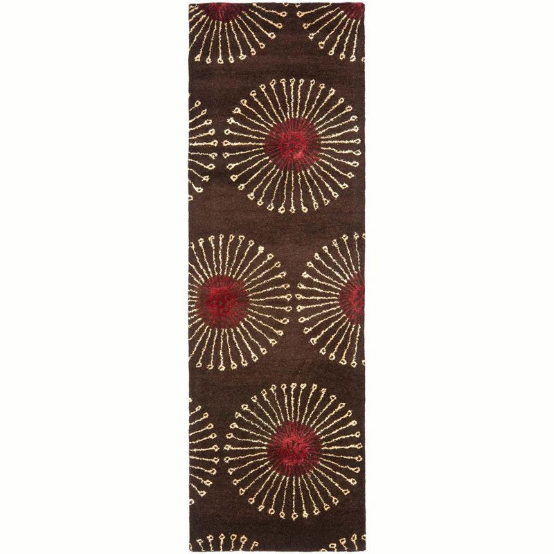 Brown and Red Tufted Wool and Viscose Runner Rug