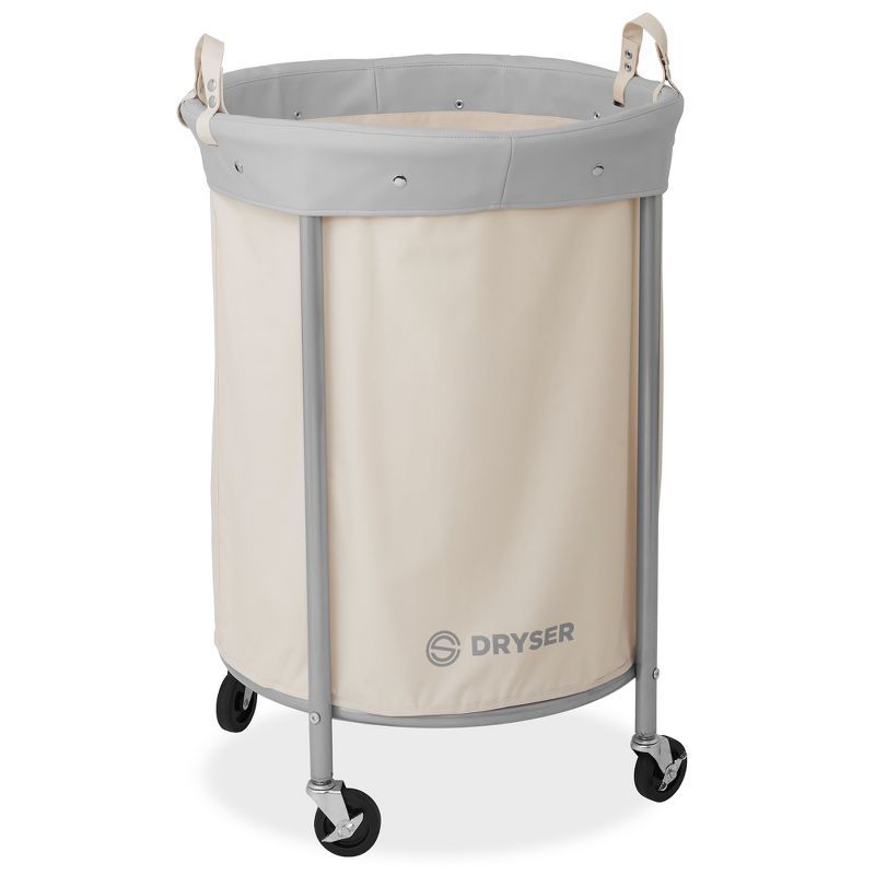 Dryser Round Beige Canvas Rolling Laundry Hamper with Steel Frame