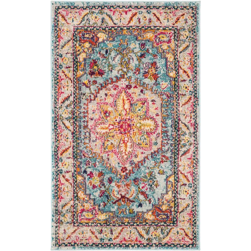 Turquoise Medallion 3' x 5' Reversible Synthetic Area Rug