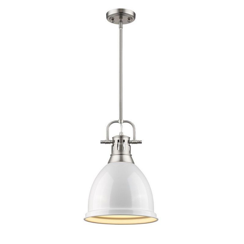 Transitional Silver Mini Pendant with White Shade and Pewter Finish