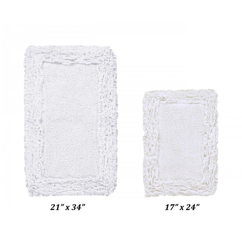 White Shaggy Border Cotton Bath Rug Set, 2 Pieces