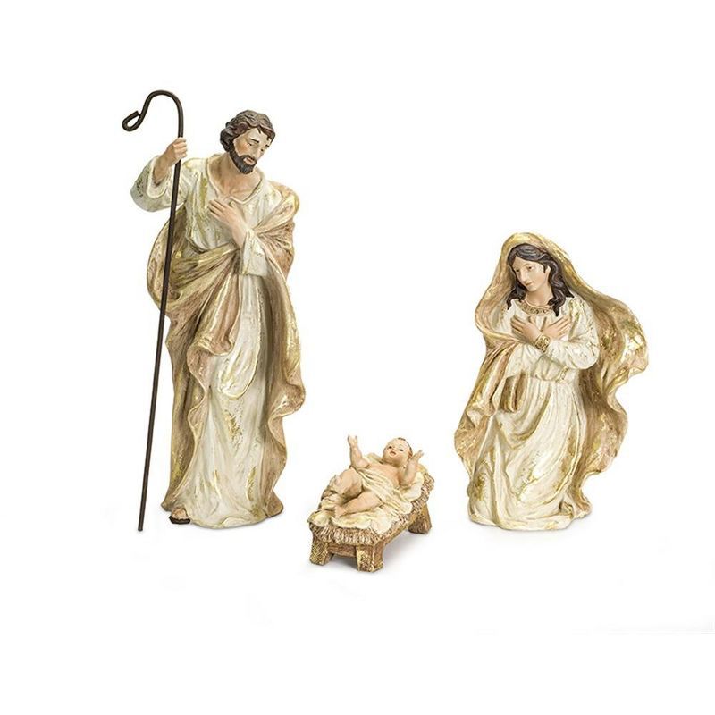 Holy Family 7" White and Gold Resin Figurine Set