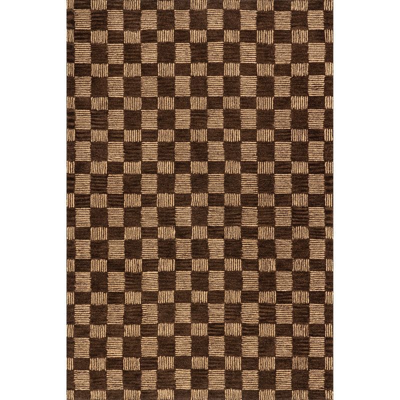 Quince Checkered Brown Wool 4' x 6' Handmade Area Rug