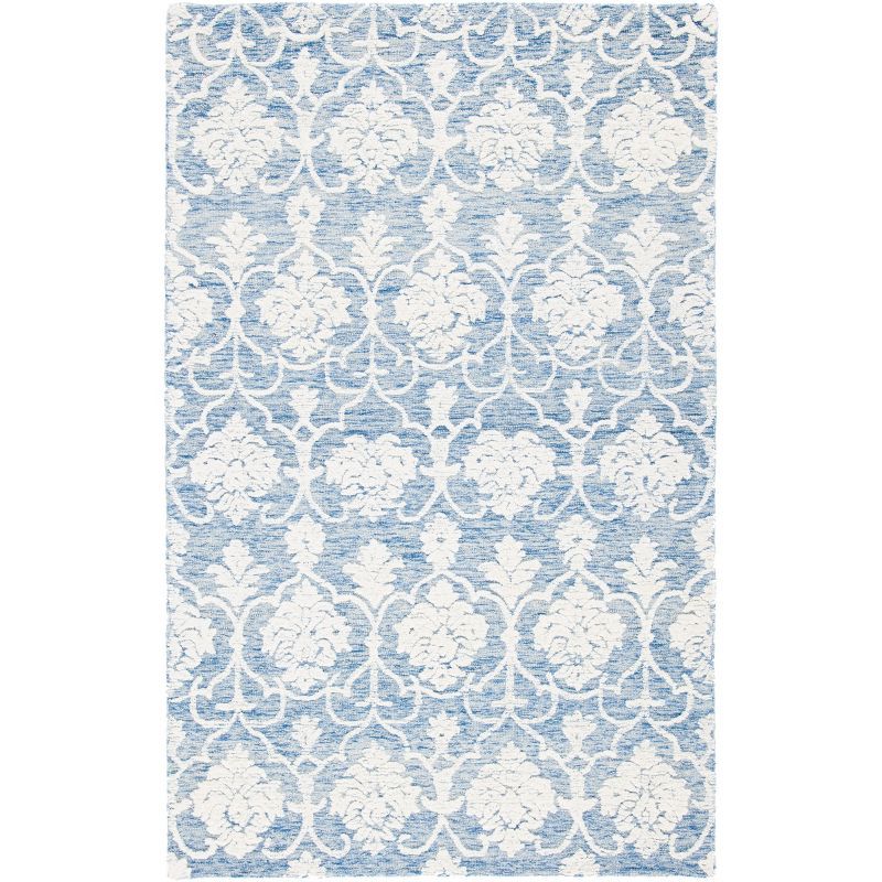 Handmade Blue Floral Wool 4' x 6' Tufted Area Rug