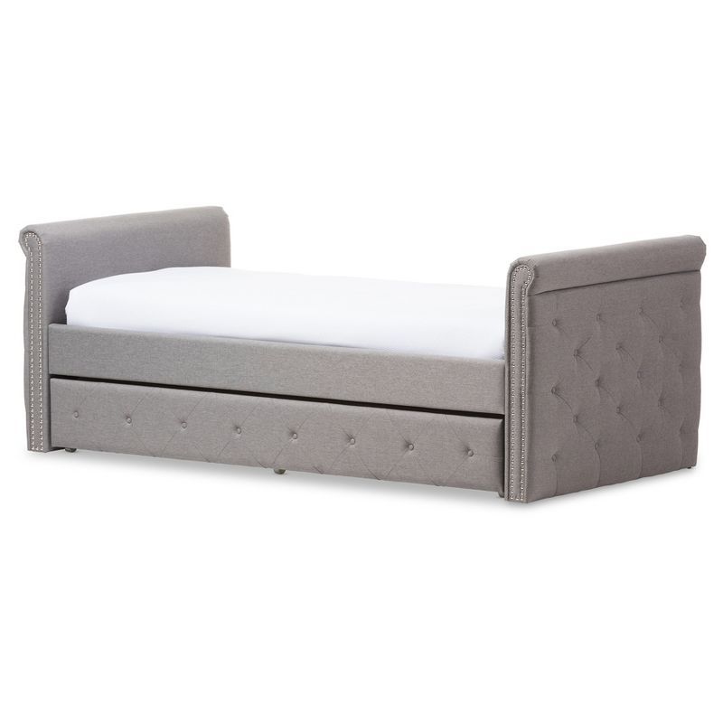 Gray Twin Upholstered Daybed with Tufted Nailhead Trim and Trundle