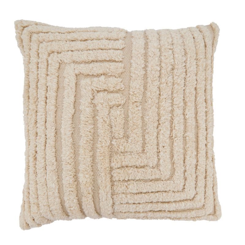 Beige Tufted Geometric Cotton Throw Pillow, 20"x20"