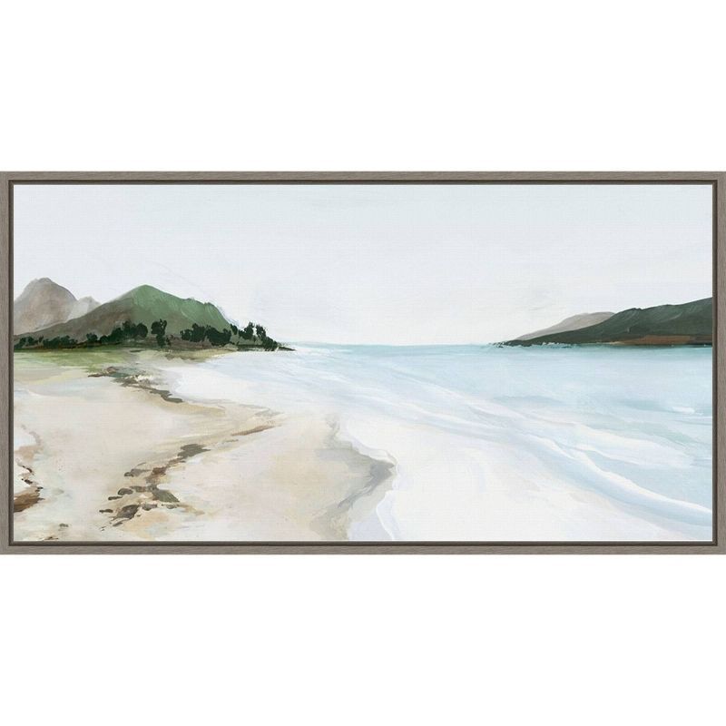 27" x 14" Coastal Beach Scene Framed Canvas Wall Art