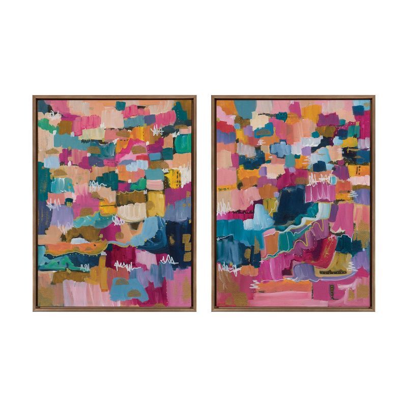 Colorful Abstract 28x38 Gold Framed Canvas Art Set