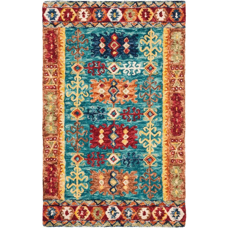 Handmade Blue and Red Wool Tufted Area Rug