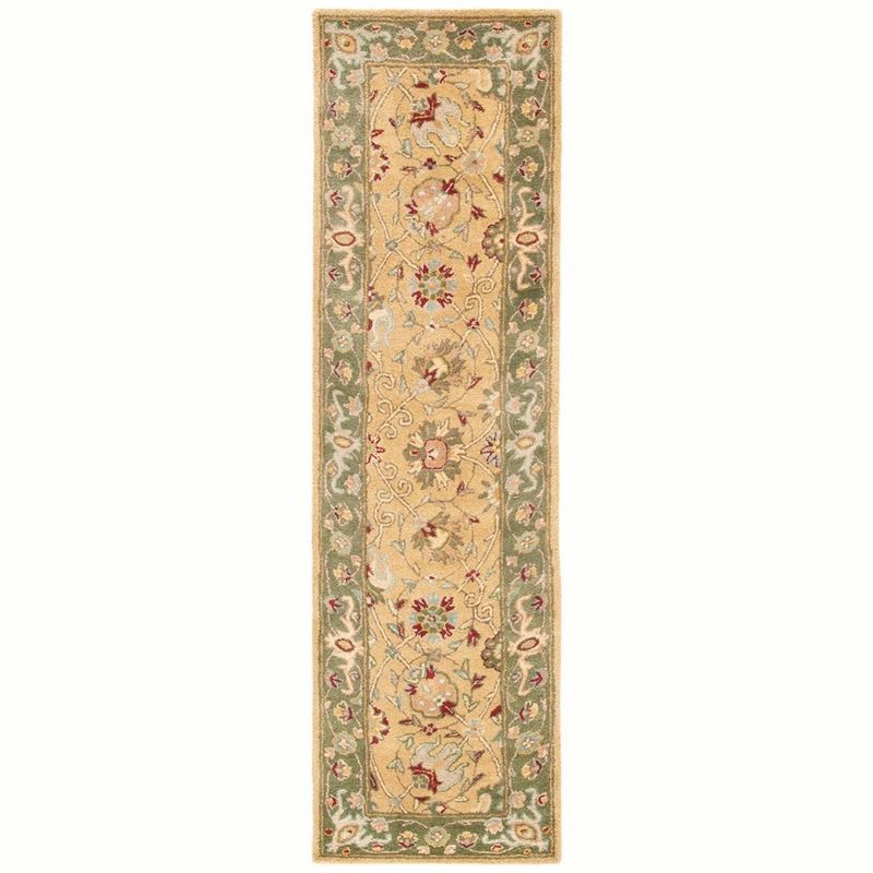 Antiquity Gold and Green Hand-Tufted Wool Runner Rug