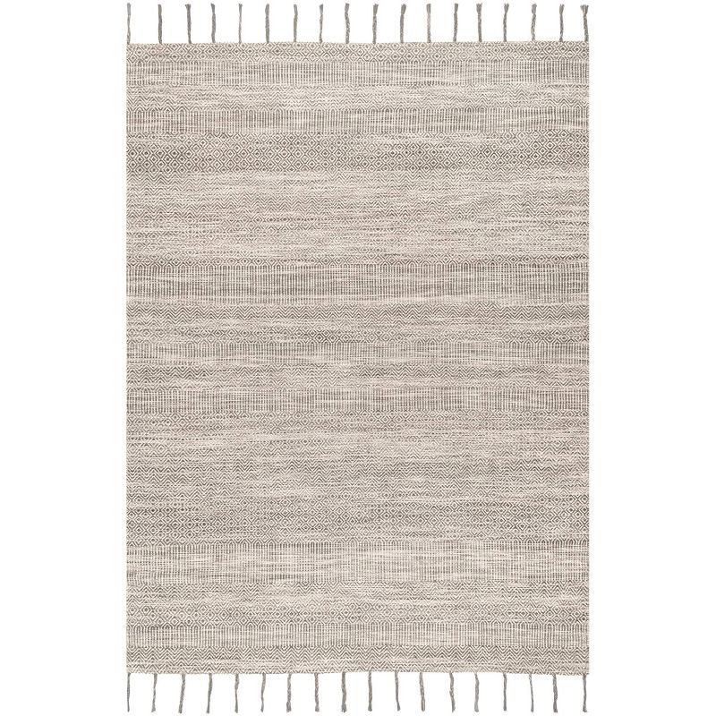 Reversible Geometric Beige Cotton Area Rug 5'x8'