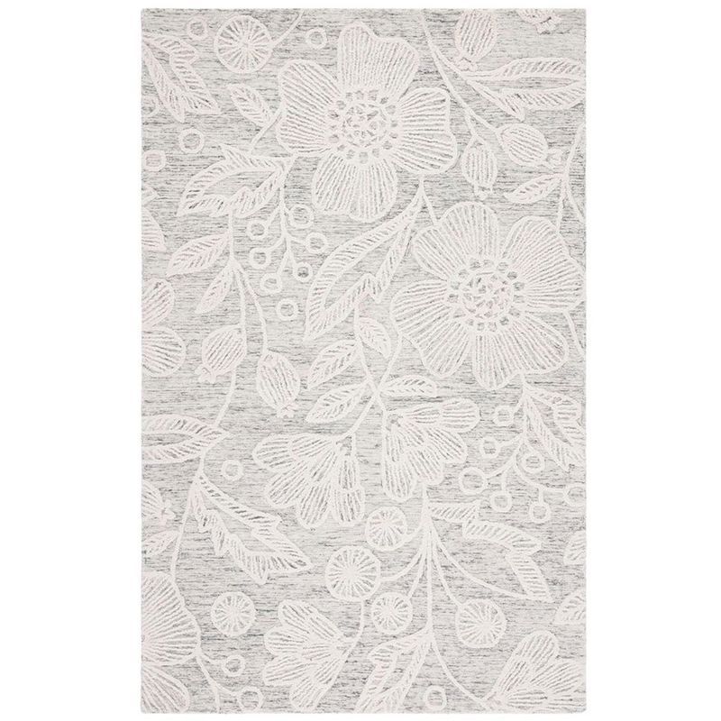 Handmade Grey/Ivory Floral Wool 8' x 10' Tufted Area Rug