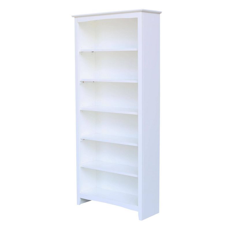 Elegant Transitional White Solid Wood Adjustable Shaker Bookshelf