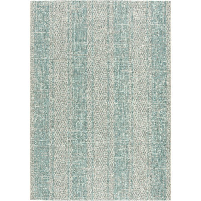 Light Grey and Aqua Synthetic Indoor/Outdoor Area Rug
