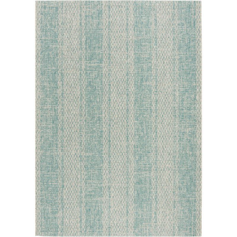 Light Grey and Aqua Synthetic Indoor/Outdoor Area Rug