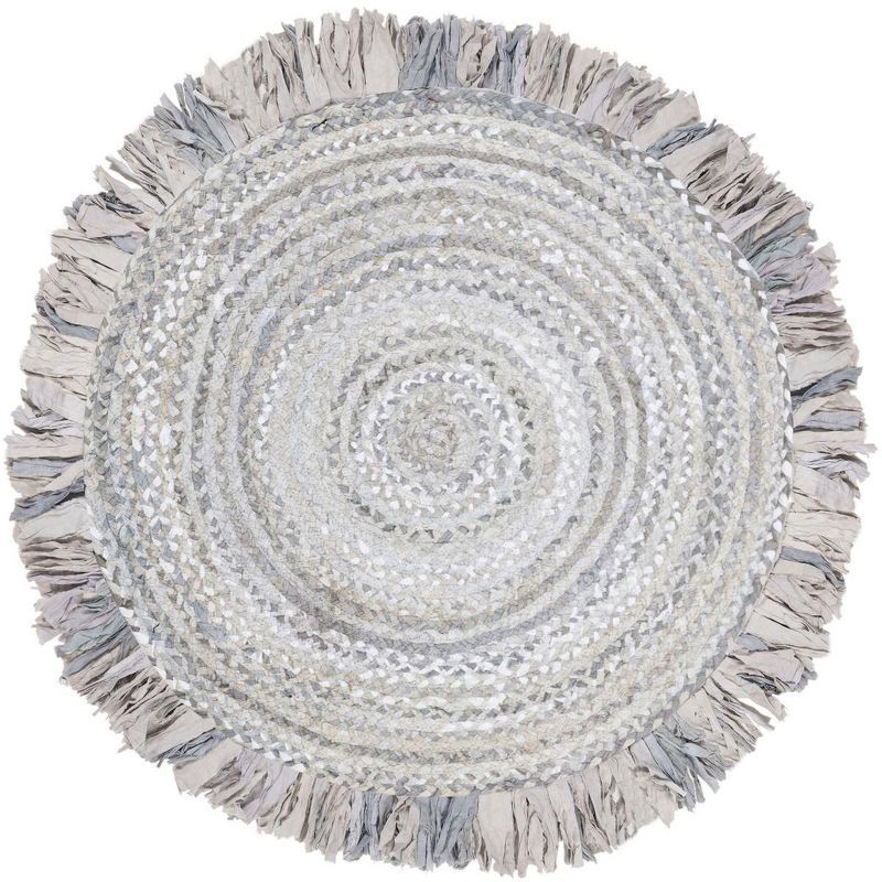 Handwoven Boho Chic Round Cotton Rug in Light Grey - 3' Diameter