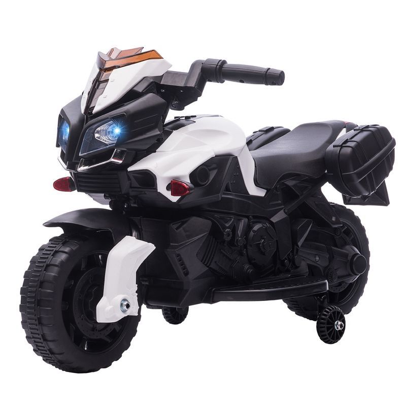 White 6V Kids Electric Motorcycle with Training Wheels