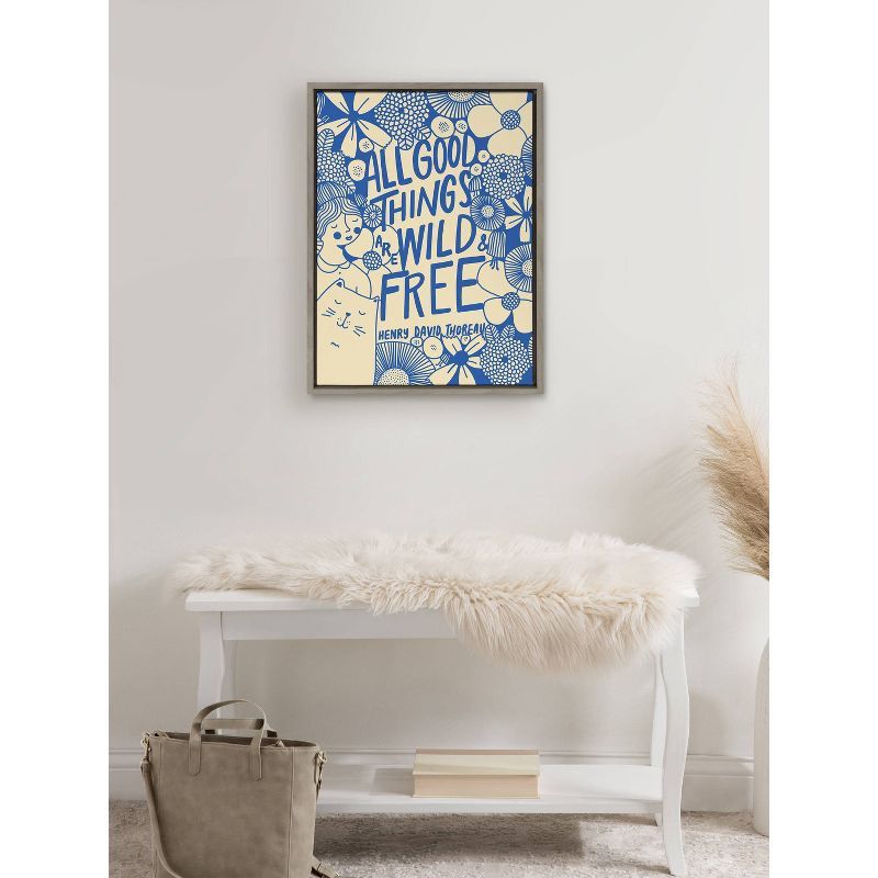 Wild and Free Blue and Beige Canvas Quote Art