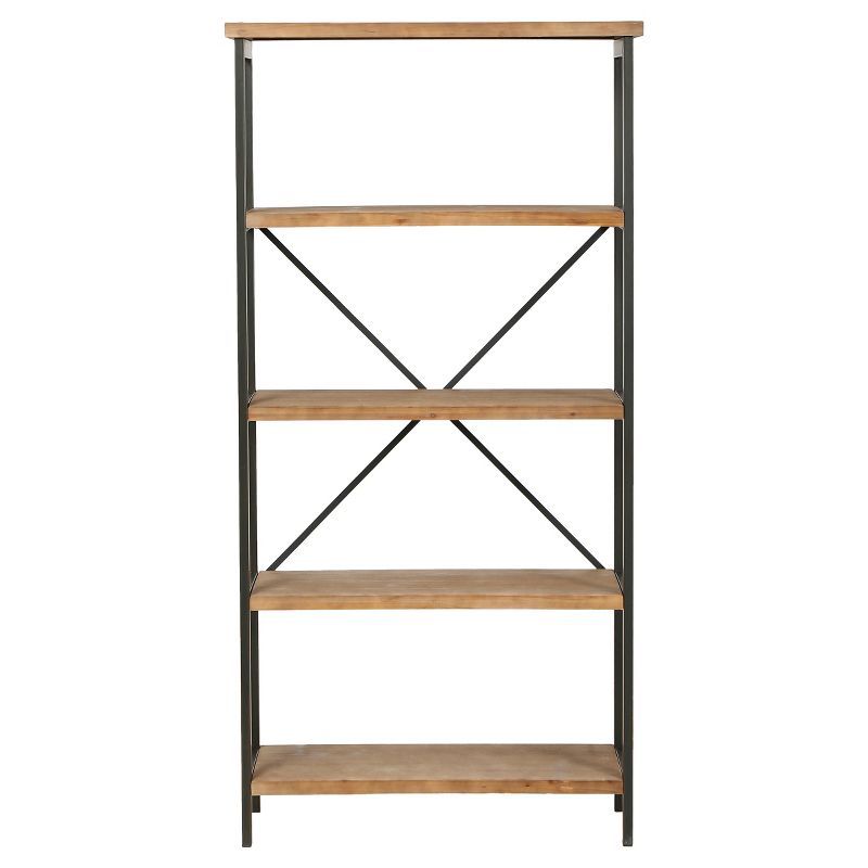 Perth 69.5" Brown Wood and Iron Industrial Bookcase