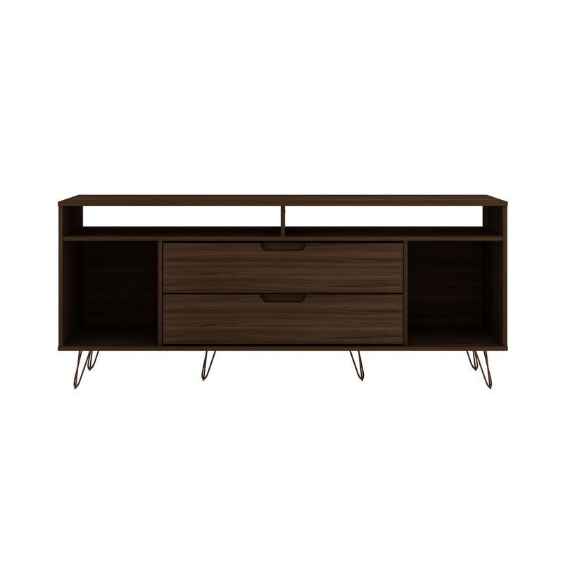 Brown MDF Mid-Century Modern TV Stand with Cabinet