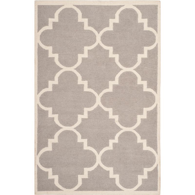 Handmade Dark Grey and Ivory Wool Geometric Area Rug