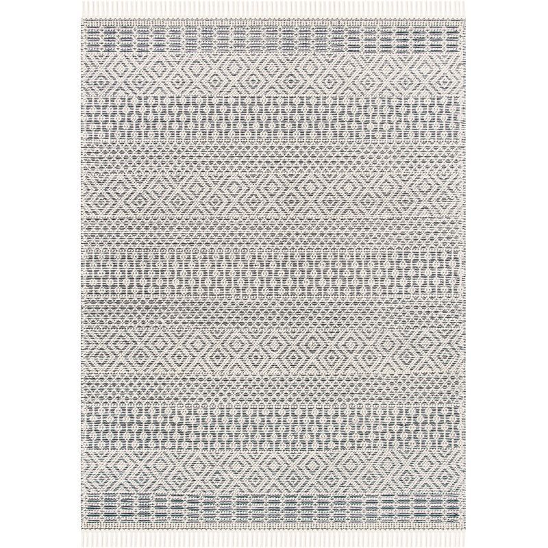 Ivory and Navy Hand-Tufted Wool Area Rug 8' x 10'