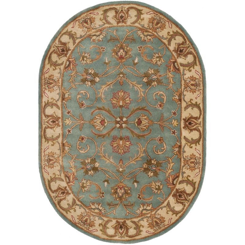 Handmade Blue and Beige Wool Oval Area Rug