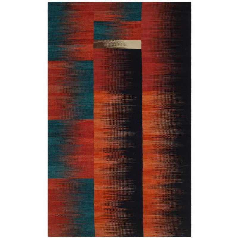 Bohemian Blue Wool 4' x 6' Handwoven Flatweave Area Rug