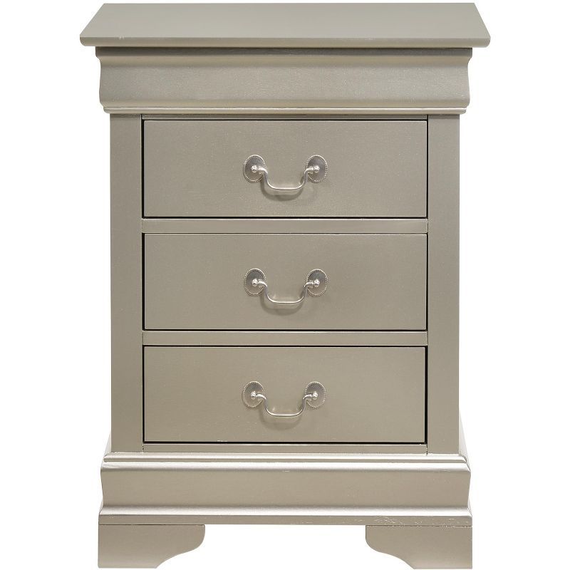 Louis Philippe Silver Champagne 3-Drawer Solid Wood Nightstand