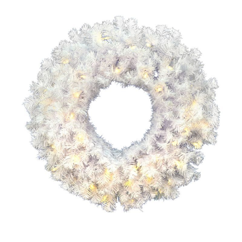 17" Crystal Pine LED-Lit Glossy White Outdoor Christmas Wreath