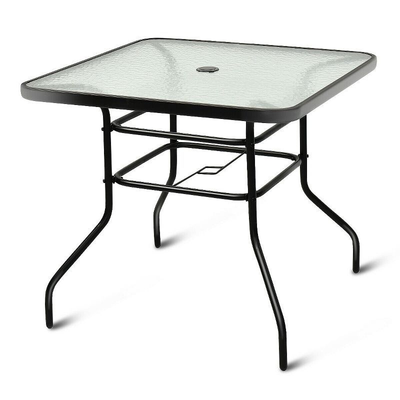 32'' Clear Glass and Black Iron Square Bistro Table