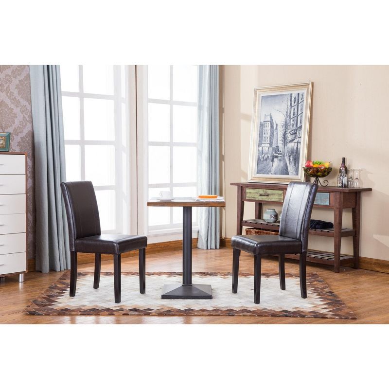 Brown Faux Leather Upholstered Parsons Side Chair Set