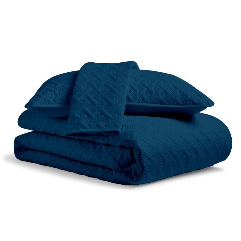 Navy Blue Twin Bamboo Rayon and Polyester Quilt Set