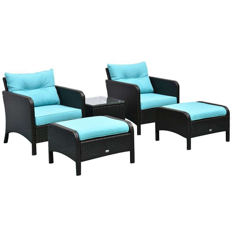 Light Blue Rattan Wicker Outdoor Patio Conversation Set with Cushions