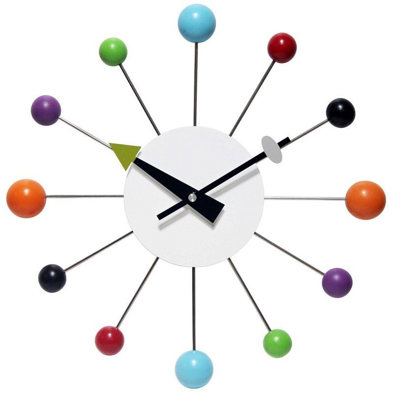 Orb Spoke Multicolor Metal Mid Century Modern Wall Clock