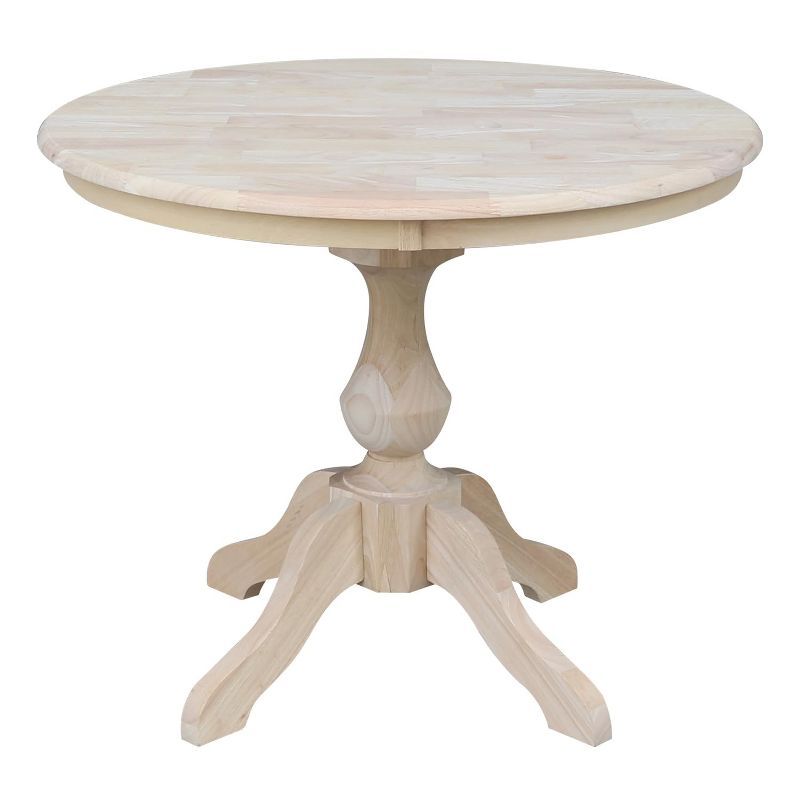 Cottage Charm Unfinished Rubberwood 36" Round Pedestal Dining Table