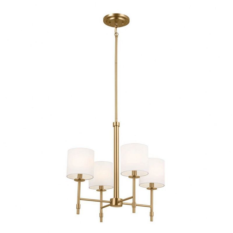 Brushed Brass Mini 4-Light Chandelier with Fabric Drum Shades